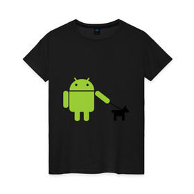 Женская футболка хлопок с принтом Android с собакой в Курске, 100% хлопок | прямой крой, круглый вырез горловины, длина до линии бедер, слегка спущенное плечо | Тематика изображения на принте: android | админу | андроид | прикольные | собака