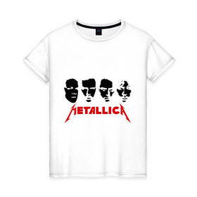 Женская футболка хлопок с принтом Metallica (Лица) в Курске, 100% хлопок | прямой крой, круглый вырез горловины, длина до линии бедер, слегка спущенное плечо | металлика