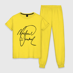Женская пижама хлопок с принтом Michael Jackson (автограф) в Курске, 100% хлопок | брюки и футболка прямого кроя, без карманов, на брюках мягкая резинка на поясе и по низу штанин | Тематика изображения на принте: майкл джексон