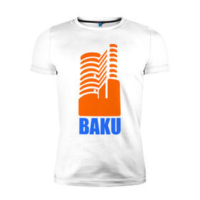 Мужская футболка премиум с принтом Баку в Курске, 92% хлопок, 8% лайкра | приталенный силуэт, круглый вырез ворота, длина до линии бедра, короткий рукав | azerbaijan | baku | баку | баку  «гыз галасы»   «девичья башня»азербайджан