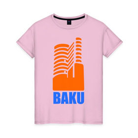 Женская футболка хлопок с принтом Баку в Курске, 100% хлопок | прямой крой, круглый вырез горловины, длина до линии бедер, слегка спущенное плечо | azerbaijan | baku | баку | баку  «гыз галасы»   «девичья башня»азербайджан