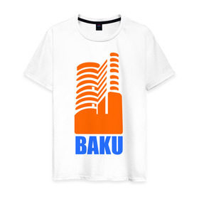 Мужская футболка хлопок с принтом Баку в Курске, 100% хлопок | прямой крой, круглый вырез горловины, длина до линии бедер, слегка спущенное плечо. | azerbaijan | baku | баку | баку  «гыз галасы»   «девичья башня»азербайджан