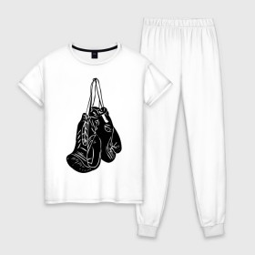 Женская пижама хлопок с принтом Боксерские перчатки (2) в Курске, 100% хлопок | брюки и футболка прямого кроя, без карманов, на брюках мягкая резинка на поясе и по низу штанин | емельяненко