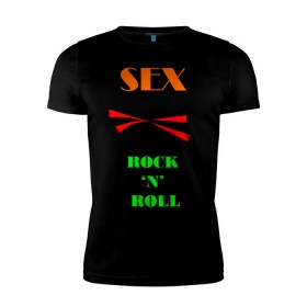 Мужская футболка премиум с принтом Sex, пельмени and rock`n`roll в Курске, 92% хлопок, 8% лайкра | приталенный силуэт, круглый вырез ворота, длина до линии бедра, короткий рукав | Тематика изображения на принте: хиппи