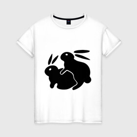 Женская футболка хлопок с принтом Кролики в Курске, 100% хлопок | прямой крой, круглый вырез горловины, длина до линии бедер, слегка спущенное плечо | зайцы | кролик | кролики