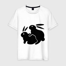 Мужская футболка хлопок с принтом Кролики в Курске, 100% хлопок | прямой крой, круглый вырез горловины, длина до линии бедер, слегка спущенное плечо. | Тематика изображения на принте: зайцы | кролик | кролики