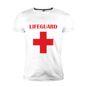 Мужская футболка премиум с принтом Спасатель в Курске, 92% хлопок, 8% лайкра | приталенный силуэт, круглый вырез ворота, длина до линии бедра, короткий рукав | lifeguard | врачь | доктор | красный крест | медик | медицина | спасатель