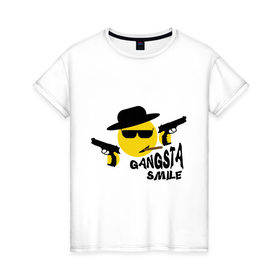 Женская футболка хлопок с принтом Смайл Гангстер в Курске, 100% хлопок | прямой крой, круглый вырез горловины, длина до линии бедер, слегка спущенное плечо | 