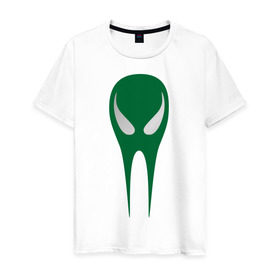 Мужская футболка хлопок с принтом Зеленый череп в Курске, 100% хлопок | прямой крой, круглый вырез горловины, длина до линии бедер, слегка спущенное плечо. | гуманоид | зеленый череп | инопланетянин | нло | пришелец | череп