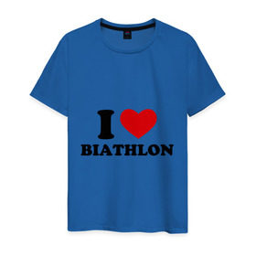 Мужская футболка хлопок с принтом Я люблю Биатлон — I love Biathlon в Курске, 100% хлопок | прямой крой, круглый вырез горловины, длина до линии бедер, слегка спущенное плечо. | Тематика изображения на принте: биатлон | биатлонисты | я люблю