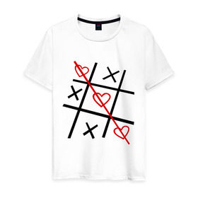 Мужская футболка хлопок с принтом Крестики нолики в Курске, 100% хлопок | прямой крой, круглый вырез горловины, длина до линии бедер, слегка спущенное плечо. | крестики | нолики | сердечки