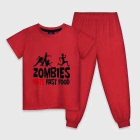 Детская пижама хлопок с принтом Zombies hate fast food в Курске, 100% хлопок |  брюки и футболка прямого кроя, без карманов, на брюках мягкая резинка на поясе и по низу штанин
 | зомби