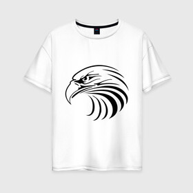 Женская футболка хлопок Oversize с принтом Орел голова перья в Курске, 100% хлопок | свободный крой, круглый ворот, спущенный рукав, длина до линии бедер
 | tribal | орел | перья | птица | трайблы | узор