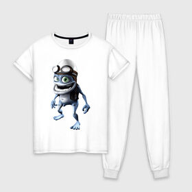 Женская пижама хлопок с принтом Crazy frog в Курске, 100% хлопок | брюки и футболка прямого кроя, без карманов, на брюках мягкая резинка на поясе и по низу штанин | crazy frog | крейзи фрог | крэйзи фрог | лягушка