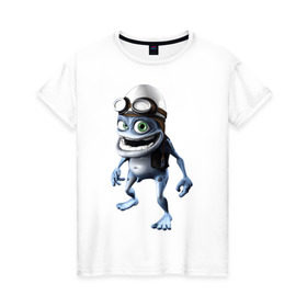 Женская футболка хлопок с принтом Crazy frog в Курске, 100% хлопок | прямой крой, круглый вырез горловины, длина до линии бедер, слегка спущенное плечо | crazy frog | крейзи фрог | крэйзи фрог | лягушка