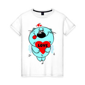 Женская футболка хлопок с принтом Kotik в Курске, 100% хлопок | прямой крой, круглый вырез горловины, длина до линии бедер, слегка спущенное плечо | love | кот | котик | любовь | мило | сердце