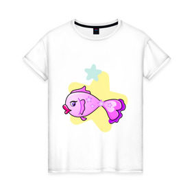 Женская футболка хлопок с принтом Мини Рыбы в Курске, 100% хлопок | прямой крой, круглый вырез горловины, длина до линии бедер, слегка спущенное плечо | 