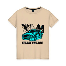 Женская футболка хлопок с принтом Street racing American car в Курске, 100% хлопок | прямой крой, круглый вырез горловины, длина до линии бедер, слегка спущенное плечо | 
