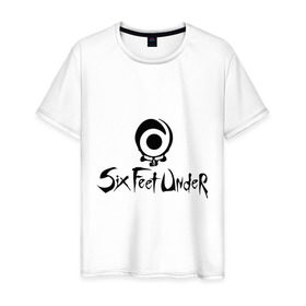 Мужская футболка хлопок с принтом Six Feet Under в Курске, 100% хлопок | прямой крой, круглый вырез горловины, длина до линии бедер, слегка спущенное плечо. | dea | rock | six feet under | дэт метал | логотип | рок
