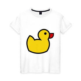Женская футболка хлопок с принтом Утка в Курске, 100% хлопок | прямой крой, круглый вырез горловины, длина до линии бедер, слегка спущенное плечо | желтный утенок | утенок | утка