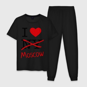 Мужская пижама хлопок с принтом I love Moscow (2) в Курске, 100% хлопок | брюки и футболка прямого кроя, без карманов, на брюках мягкая резинка на поясе и по низу штанин
 | i love | i love moscow | i love new york | moscow | new york | москва | нью йорк | столица | я люблю москву | я люблю нью йорк