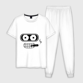 Мужская пижама хлопок с принтом Bender в Курске, 100% хлопок | брюки и футболка прямого кроя, без карманов, на брюках мягкая резинка на поясе и по низу штанин
 | bender | benderмультик | futurama | бендер | мультфильм | футурама