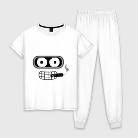 Женская пижама хлопок с принтом Bender в Курске, 100% хлопок | брюки и футболка прямого кроя, без карманов, на брюках мягкая резинка на поясе и по низу штанин | bender | benderмультик | futurama | бендер | мультфильм | футурама