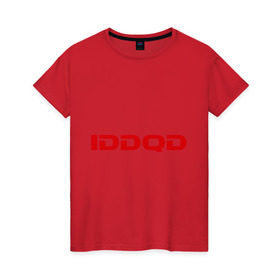 Женская футболка хлопок с принтом IDDQD Doom в Курске, 100% хлопок | прямой крой, круглый вырез горловины, длина до линии бедер, слегка спущенное плечо | doom | iddqd | дум | классика | читы