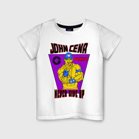Детская футболка хлопок с принтом Джон Сина. NEVER GIVE UP в Курске, 100% хлопок | круглый вырез горловины, полуприлегающий силуэт, длина до линии бедер | Тематика изображения на принте: джон сина