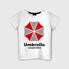 Детская футболка хлопок с принтом Umbrella corporation в Курске, 100% хлопок | круглый вырез горловины, полуприлегающий силуэт, длина до линии бедер | resident evil | umbrella corporation | амбрелла | корпорация | логотип | обитель зла