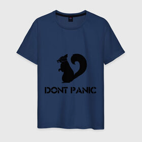 Мужская футболка хлопок с принтом Don`t panic в Курске, 100% хлопок | прямой крой, круглый вырез горловины, длина до линии бедер, слегка спущенное плечо. | Тематика изображения на принте: dont panic | без паники | белка | противогаз