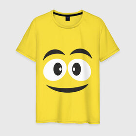 Мужская футболка хлопок с принтом Жёлтый смайл в Курске, 100% хлопок | прямой крой, круглый вырез горловины, длина до линии бедер, слегка спущенное плечо. | smile | желтый | лицо | рожа | смайл | смайлик | улыбка