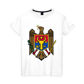 Женская футболка хлопок с принтом Молдавия герб в Курске, 100% хлопок | прямой крой, круглый вырез горловины, длина до линии бедер, слегка спущенное плечо | герб | герб молдавии | молдавия | молдавия герб