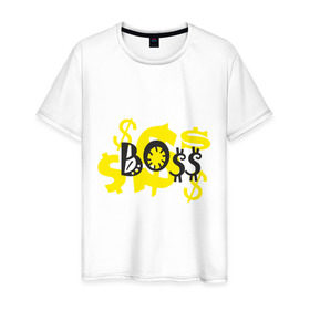 Мужская футболка хлопок с принтом Futbolka_BO$$ в Курске, 100% хлопок | прямой крой, круглый вырез горловины, длина до линии бедер, слегка спущенное плечо. | boss | босс | главный | начальник | работадатель