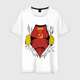 Мужская футболка хлопок с принтом Рожденный в СССР в Курске, 100% хлопок | прямой крой, круглый вырез горловины, длина до линии бедер, слегка спущенное плечо. | Тематика изображения на принте: молот | рожден | рожденный | серп | советский | социализм | союз | ссср