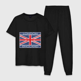 Мужская пижама хлопок с принтом London - Лондон с флагом Англии в Курске, 100% хлопок | брюки и футболка прямого кроя, без карманов, на брюках мягкая резинка на поясе и по низу штанин
 | лондон