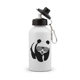 Бутылка спортивная с принтом Панда в очках жалюзи в Курске, металл | емкость — 500 мл, в комплекте две пластиковые крышки и карабин для крепления | панда