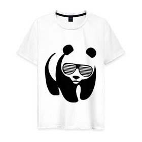 Мужская футболка хлопок с принтом Панда в очках жалюзи в Курске, 100% хлопок | прямой крой, круглый вырез горловины, длина до линии бедер, слегка спущенное плечо. | панда