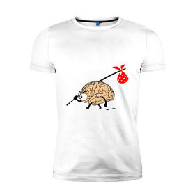 Мужская футболка премиум с принтом Мозг уходит в Курске, 92% хлопок, 8% лайкра | приталенный силуэт, круглый вырез ворота, длина до линии бедра, короткий рукав | brain | вынос мозга | мозг | мозги