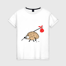 Женская футболка хлопок с принтом Мозг уходит в Курске, 100% хлопок | прямой крой, круглый вырез горловины, длина до линии бедер, слегка спущенное плечо | brain | вынос мозга | мозг | мозги