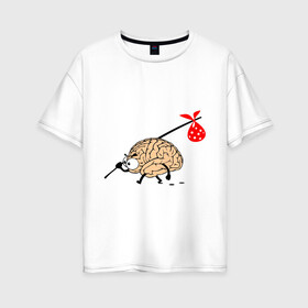 Женская футболка хлопок Oversize с принтом Мозг уходит в Курске, 100% хлопок | свободный крой, круглый ворот, спущенный рукав, длина до линии бедер
 | brain | вынос мозга | мозг | мозги