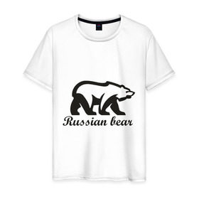 Мужская футболка хлопок с принтом Медведь (2) в Курске, 100% хлопок | прямой крой, круглый вырез горловины, длина до линии бедер, слегка спущенное плечо. | russian bear.russian bear | русский медведь | сила | я русский