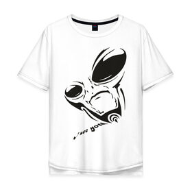 Мужская футболка хлопок Oversize с принтом Alien I see you в Курске, 100% хлопок | свободный крой, круглый ворот, “спинка” длиннее передней части | alien | i see you | гуманоиды | инопланетянин | летающая тарелка | нло | пришельцы | я тебя вижу