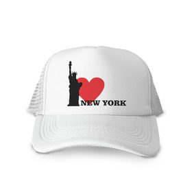 Кепка тракер с сеткой с принтом I love New York (NY Freedom) в Курске, трикотажное полотно; задняя часть — сетка | длинный козырек, универсальный размер, пластиковая застежка | america | cша | i love ny | new york | usa | америка | нью йорк | статуя свободы