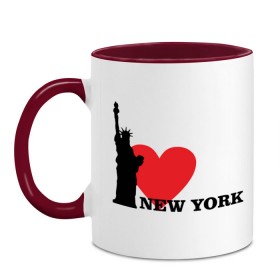 Кружка двухцветная с принтом I love New York (NY Freedom) в Курске, керамика | объем — 330 мл, диаметр — 80 мм. Цветная ручка и кайма сверху, в некоторых цветах — вся внутренняя часть | america | cша | i love ny | new york | usa | америка | нью йорк | статуя свободы