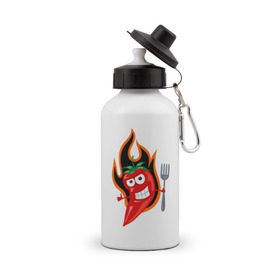 Бутылка спортивная с принтом Горячий перец (red hot pepper) в Курске, металл | емкость — 500 мл, в комплекте две пластиковые крышки и карабин для крепления | red hot pepper | горячий перец | огонек | огонь | перец | перчик