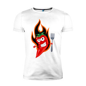 Мужская футболка премиум с принтом Горячий перец (red hot pepper) в Курске, 92% хлопок, 8% лайкра | приталенный силуэт, круглый вырез ворота, длина до линии бедра, короткий рукав | red hot pepper | горячий перец | огонек | огонь | перец | перчик