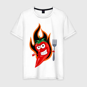 Мужская футболка хлопок с принтом Горячий перец (red hot pepper) в Курске, 100% хлопок | прямой крой, круглый вырез горловины, длина до линии бедер, слегка спущенное плечо. | red hot pepper | горячий перец | огонек | огонь | перец | перчик
