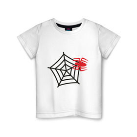 Детская футболка хлопок с принтом Прикольный паучок в Курске, 100% хлопок | круглый вырез горловины, полуприлегающий силуэт, длина до линии бедер | Тематика изображения на принте: паук | паутина | паучок