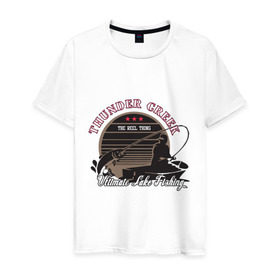 Мужская футболка хлопок с принтом Ultimate Lake Fishing в Курске, 100% хлопок | прямой крой, круглый вырез горловины, длина до линии бедер, слегка спущенное плечо. | 